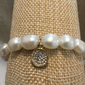 pearl and swarovski medalian stretch bracelet